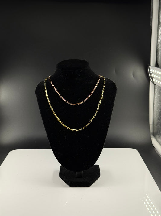 Paperclip necklace gold and rose tone 2.5mm
