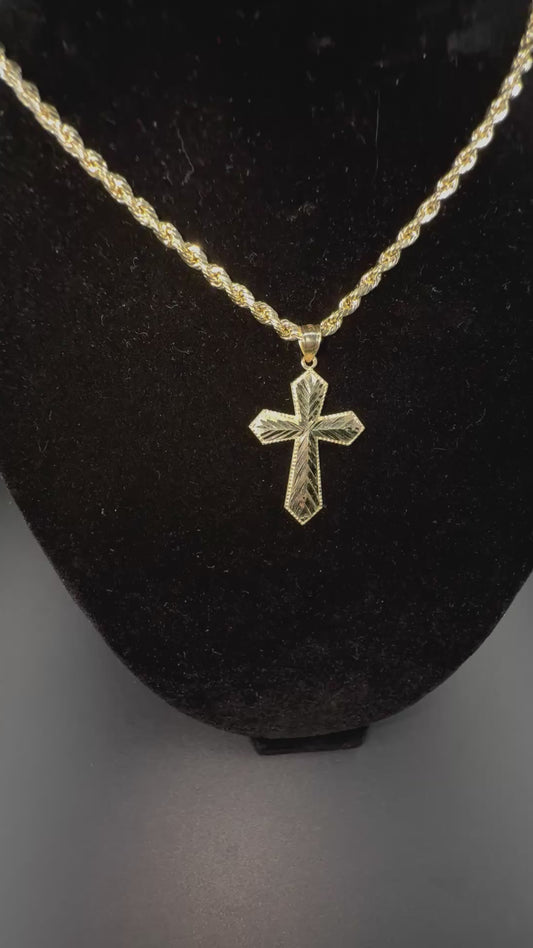 10k Gold Diamond Cut Cross Pendant 1 in